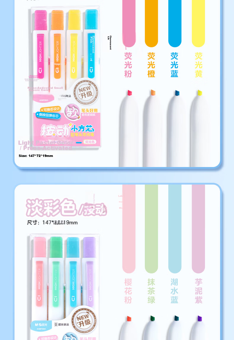 M&G Stationery Benwei 5-Color Retractable Highlighter with Large Angle Clip Exam Review Key Marker Pastel Sea Salt Journal Pen AHM27305 12