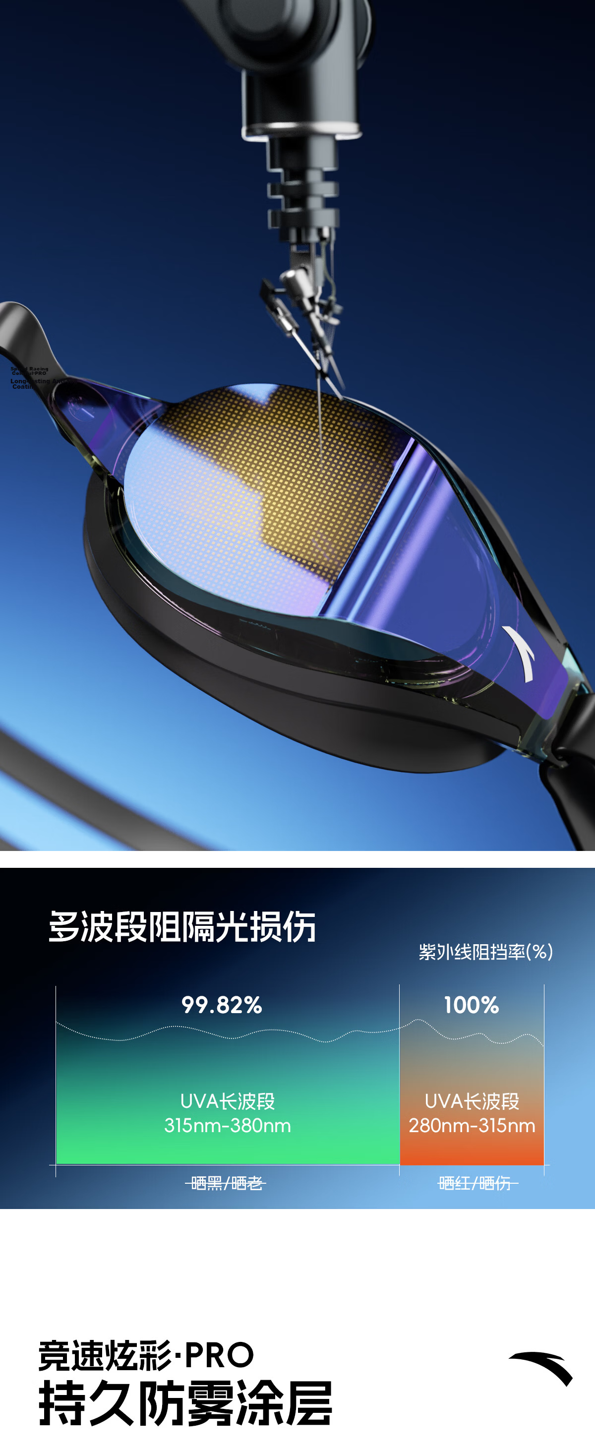 ANTA 2026 New Men's Swimming Goggles Coated Waterproof Anti-Fog HD Swimming Pool Use Red Plano 3