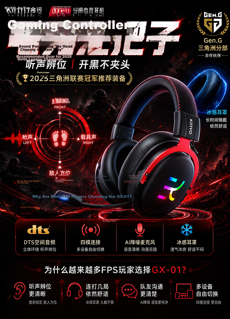 Jinyun [Tournament Exclusive | Champion Model] Gaming Headset Over-Ear Bluetooth 7.1 Four-Mode Surround FPS Delta Sound Positioning Laptop Microphone GX01 1