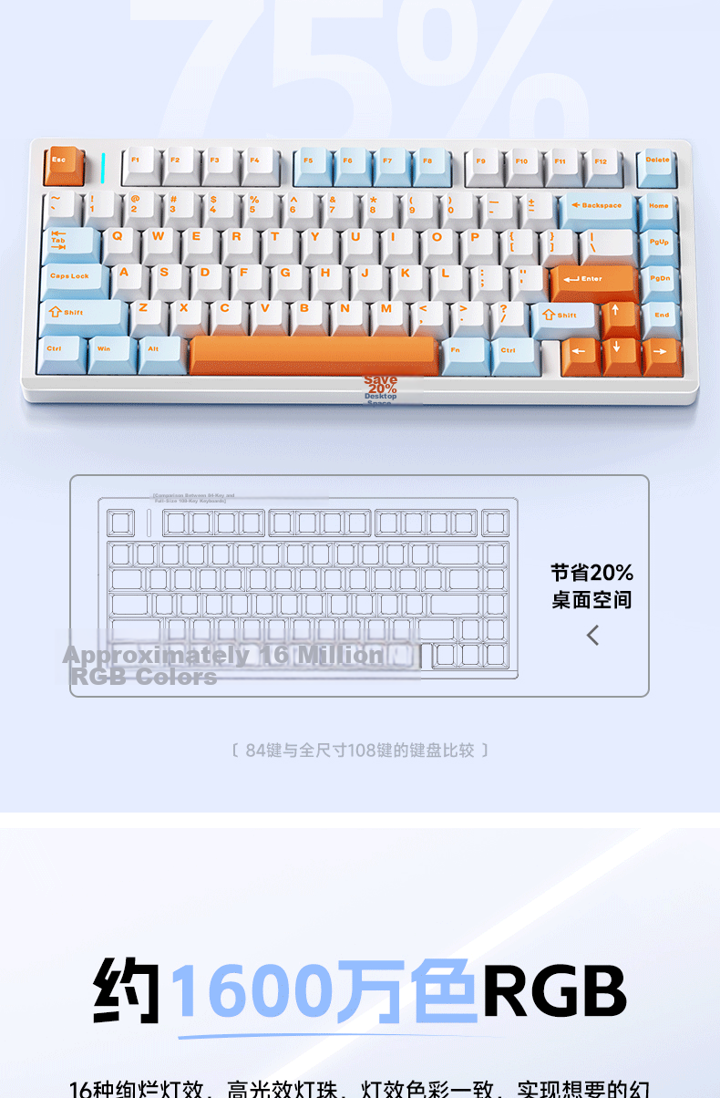 AULA M75 Custom Mechanical Keyboard Tri-Mode Aluminum Wired 2.4G Bluetooth Gasket Structure Gaming M75 Tri-Mode Ink Black Ice Pulse Switch 16