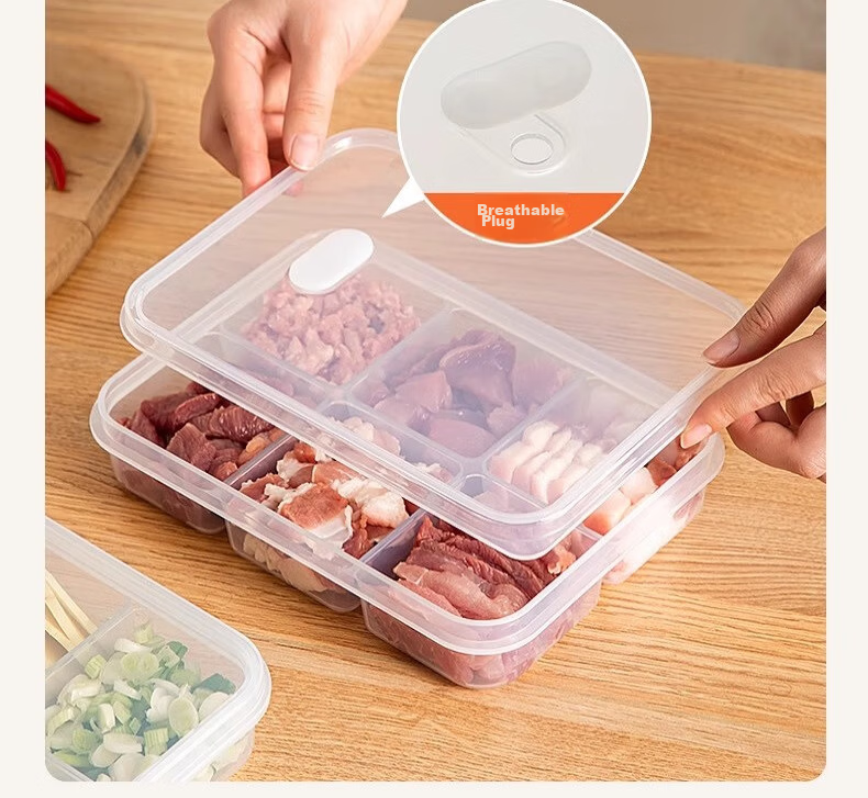 Jialifang Refrigerator Six-Compartment Storage Box Frozen Meat Container Freezer Fresh-Keeping Food Divider Organizer Food Grade 8