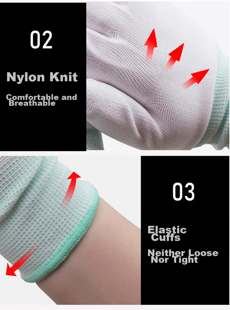 AMS PU Nylon Coated Palm Gloves, Lightweight Summer Work Gloves, White, Wear-Resistant, Anti-Slip, Breathable, Unisex, Medium Size, 12 Pairs 14
