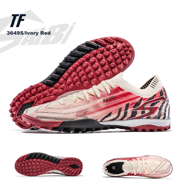 SAIBI Men's Soccer Shoes TF Turf Studs Adult Youth Student Professional Training Competition Shoes 3649S Off-White Red Size 44 39