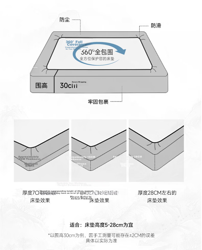 Fengyun "Meet Prague" Ice Silk Cooling Mat Class A Antibacterial Machine Washable Foldable Fitted Sheet 3-Piece Set 1.8*2m Gray Coffee 12