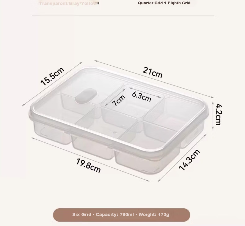 Jialifang Refrigerator Six-Compartment Storage Box Frozen Meat Container Freezer Fresh-Keeping Food Divider Organizer Food Grade 18
