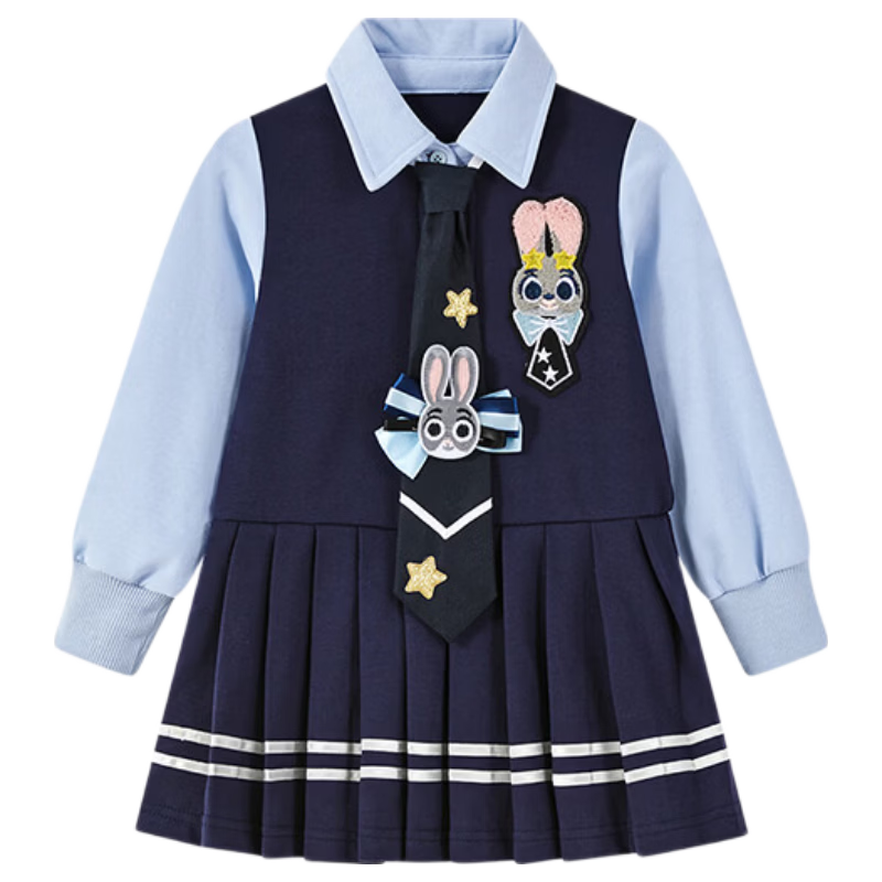 Disney Girls' Spring Dress 2026 New Judy Hopps Officer Children's Clothing Toddler Baby Long Sleeve Princess Dress