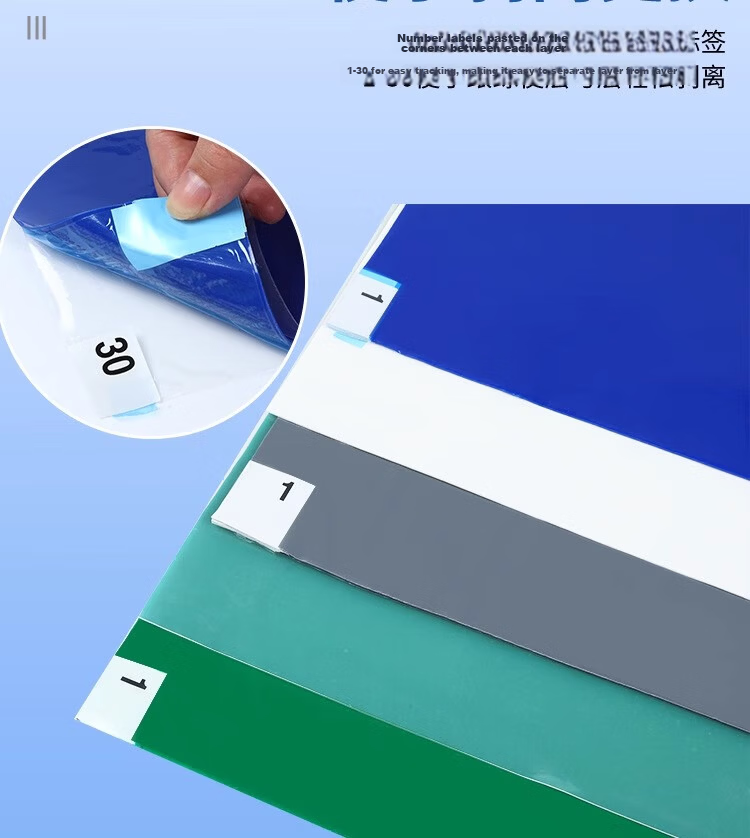 Haosikepu Blue Adhesive Dust Mat 60x90cm, 30 Sheets, Removable Shoe Sole Dust Removal Mat for Cleanroom Laboratory Workshop Dust Purification Floor Mat 7