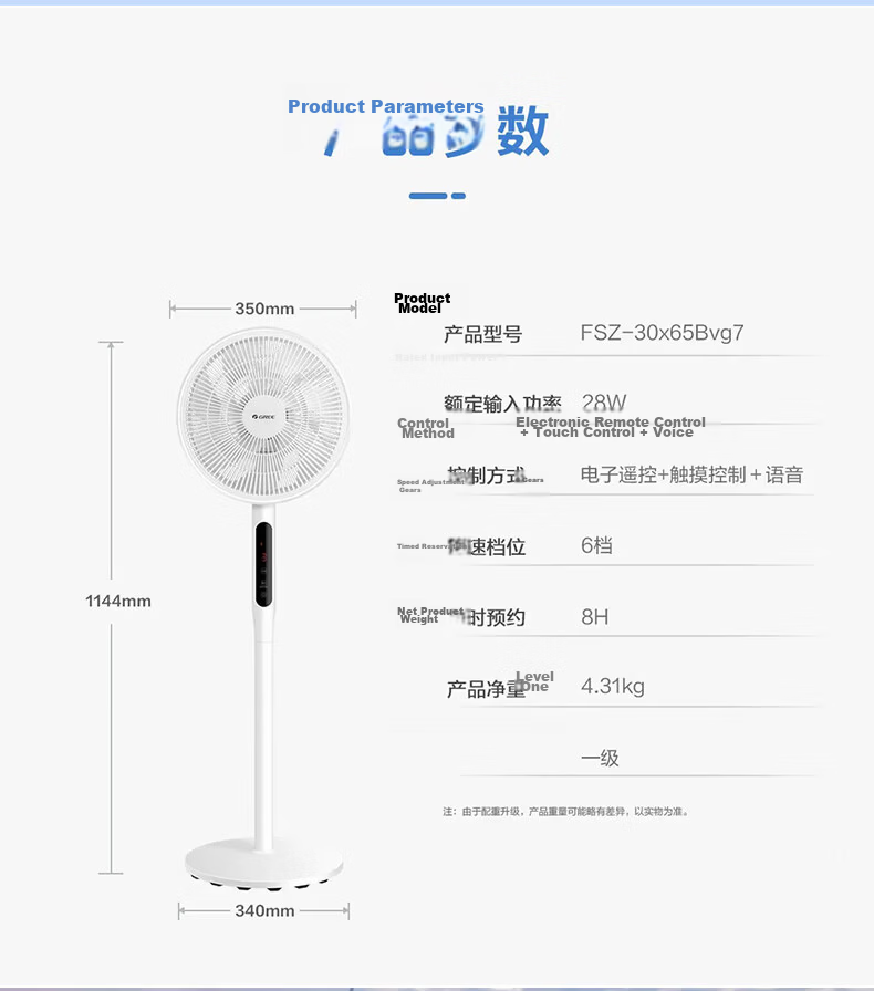 GREE Smart Voice Control Home Electric Fan Double-Layer 12-Blade Inverter Oscillating Fan Grade 1 Energy Efficiency Antibacterial Soft Breeze Standing Remote Control Low Noise Floor Fan 21