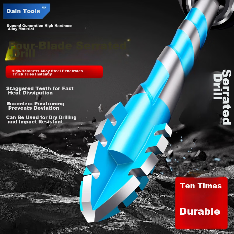 DAIEN Four-Flute Serrated Drill Bit for Tile, Concrete, Stainless Steel, Wood, Electric Drill Dry Hole Saw 6mm