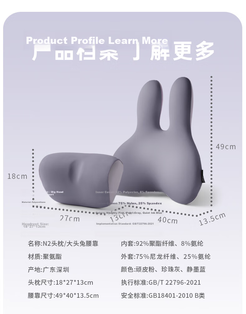 H.nos Car Lumbar Support Headrest Cushion Waist Pillow Car Backrest Female Driver Long-distance Travel New Energy Vehicle Neck Protection Set 18