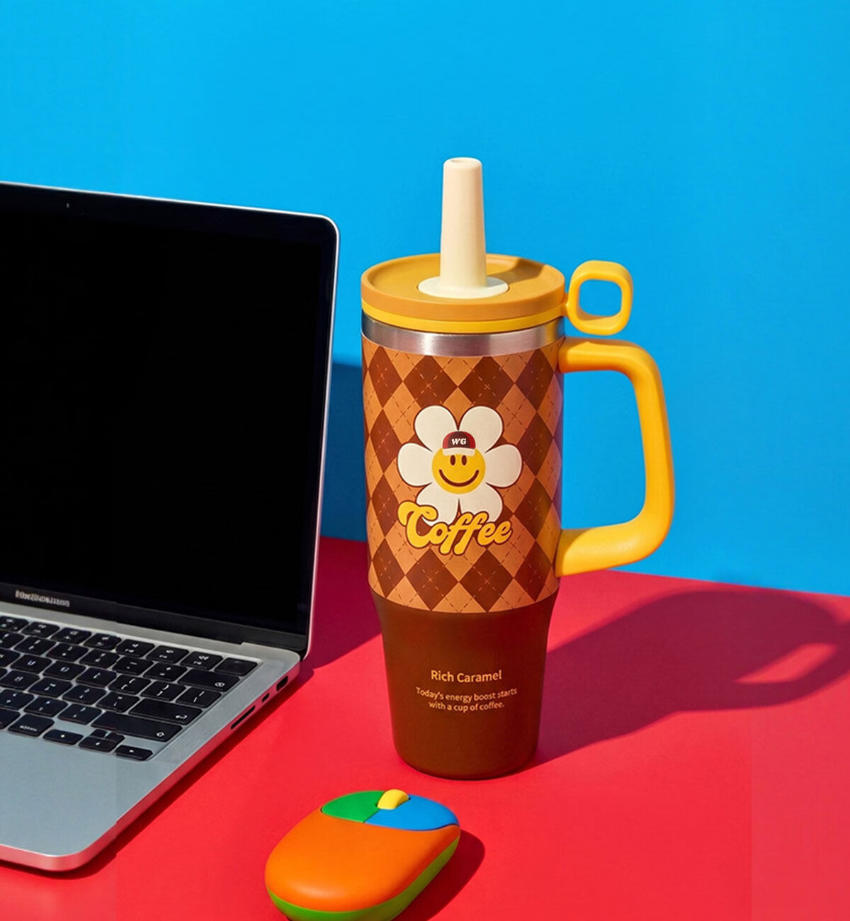 GLASSLOCK & wigglewiggle Collaboration Insulated Tumbler 950ml Large Capacity 316 Stainless Steel Straw Cup Desktop Handle Cup 3