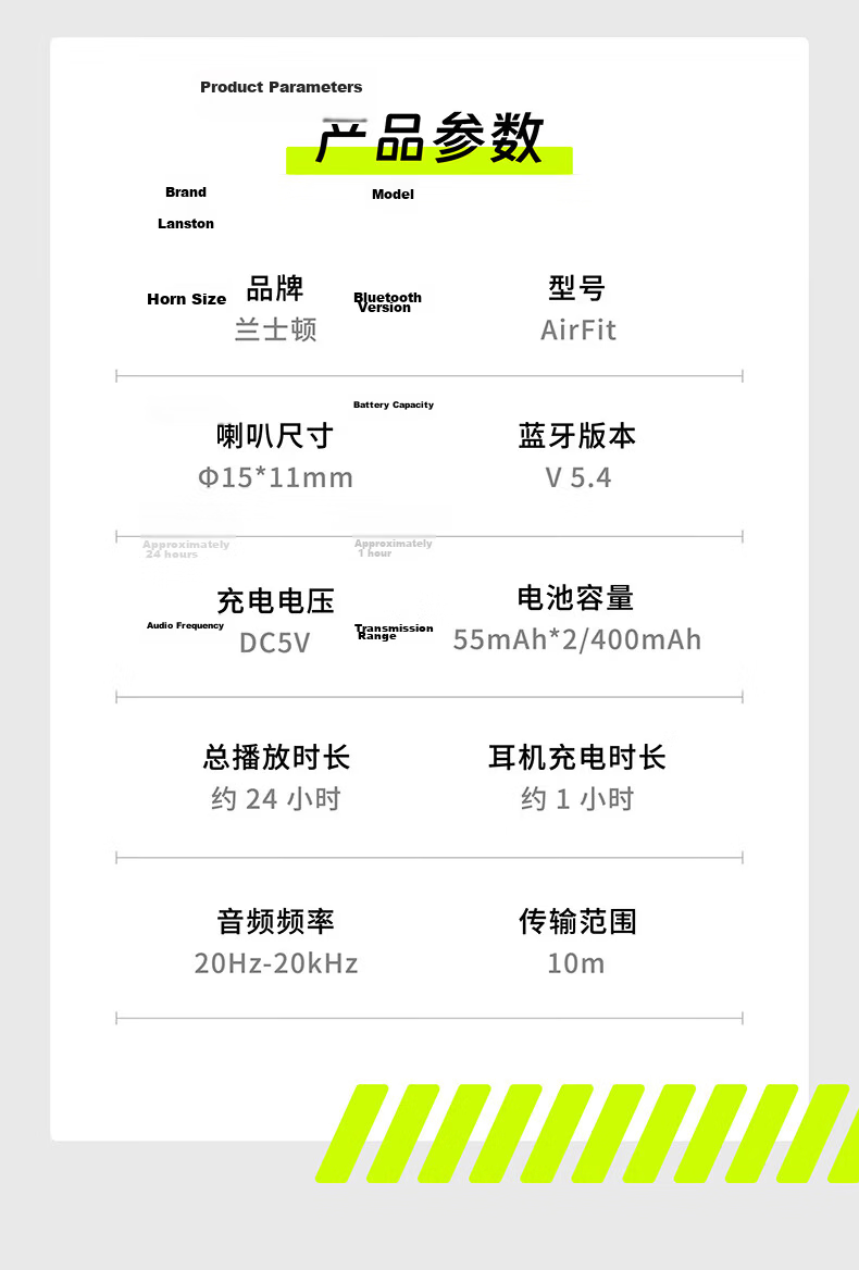 Langston AirFit Bluetooth Bone Conduction Open-Ear Noise-Cancelling Sports Earphones Firefly Green for Apple Huawei 23