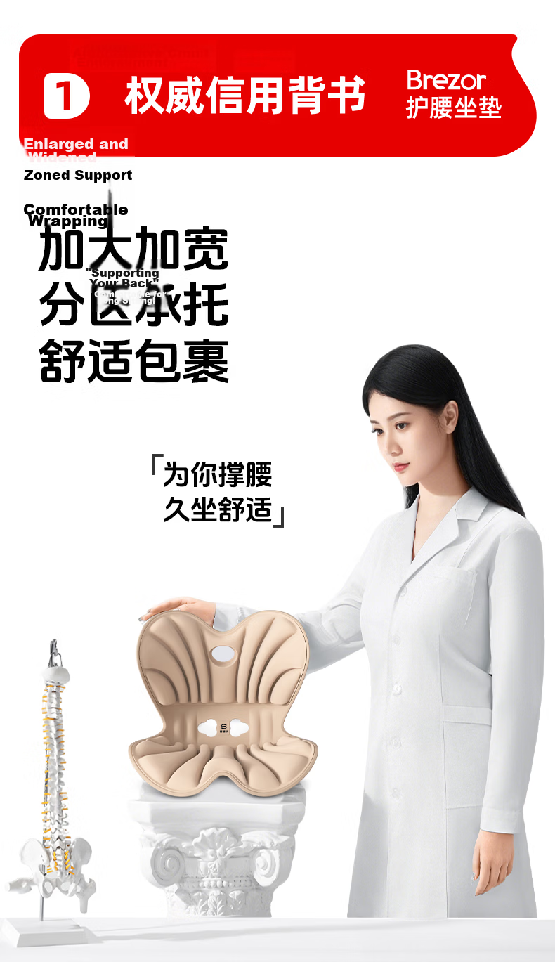 Beilizheng Lumbar Support Cushion, Back Pillow for Long Sitting, Ergonomic Office Chair, Integrated Back Support 2