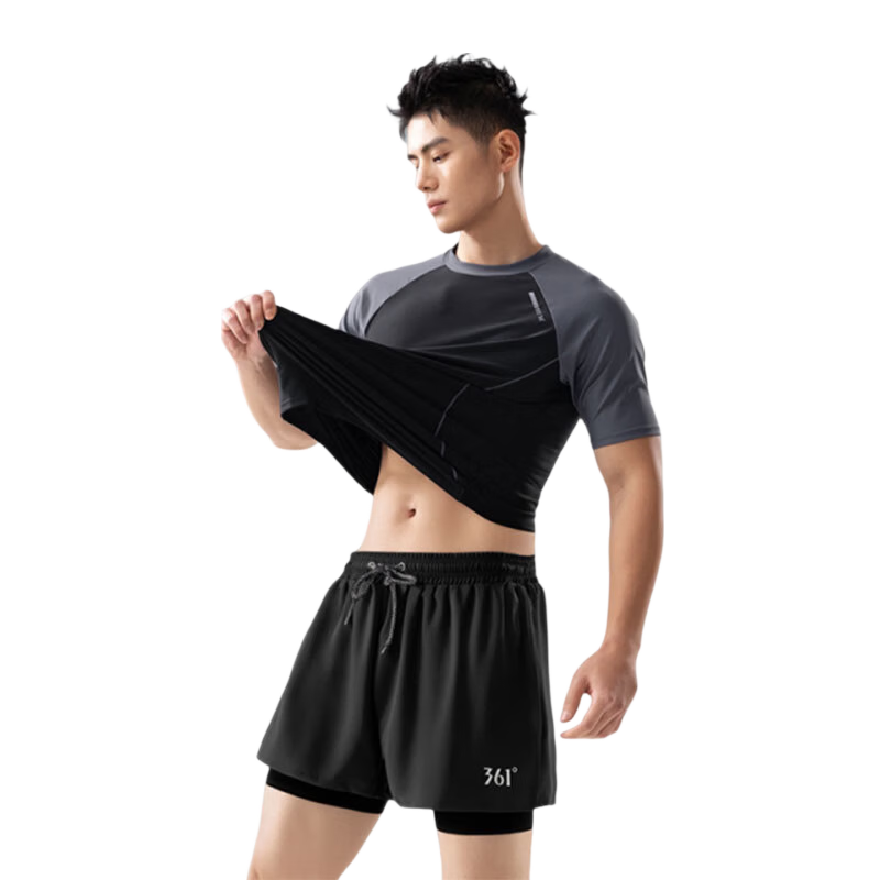 361° Men's Swimwear Set: Trunks, Goggles, And Swim Cap - Flat Angle, Beach Anti-Embarrassment Short Sleeve, Vacation Hot Spring Swimming Gear