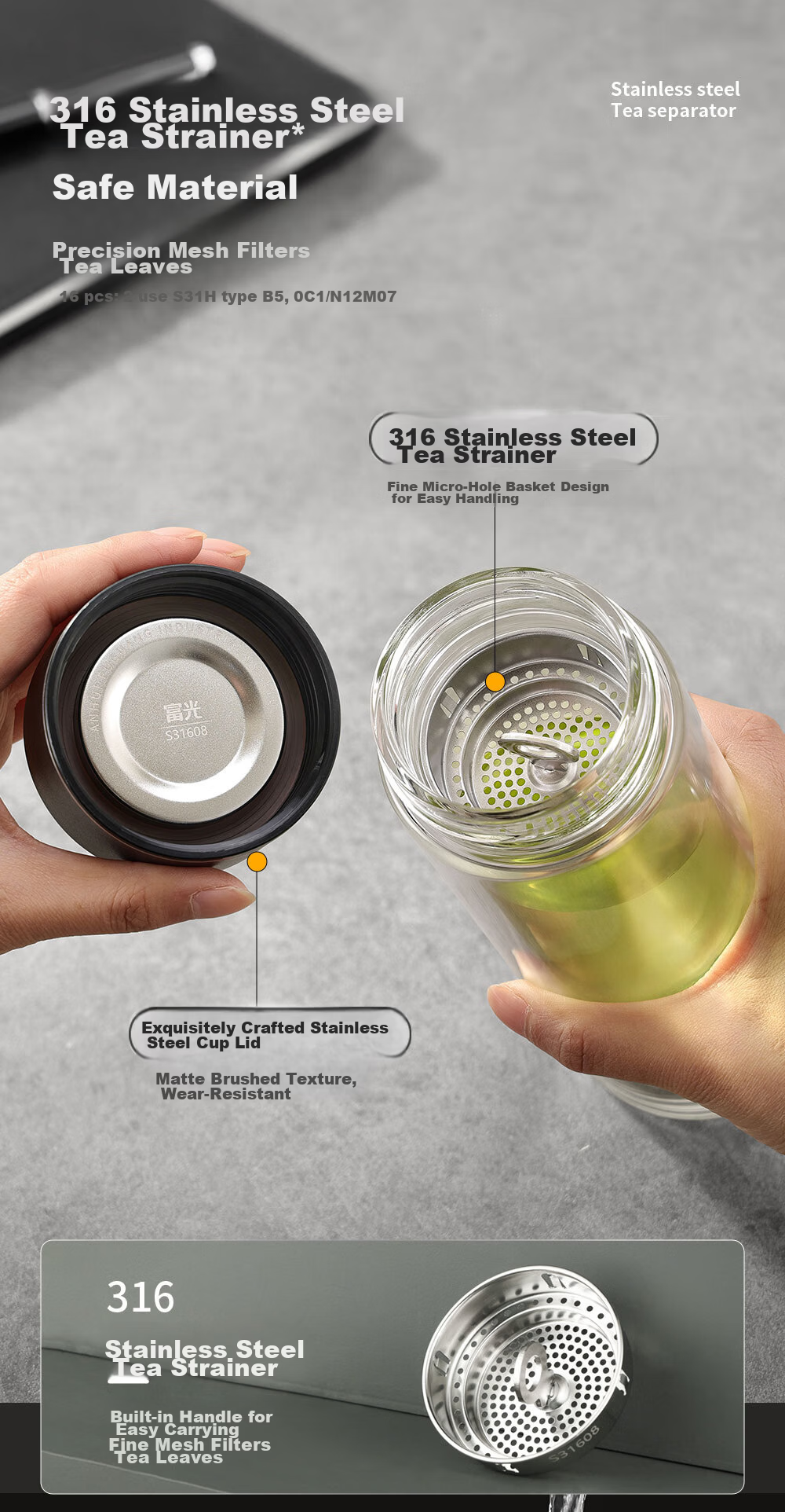 Fuguang Glass Cup with Tea Infuser, High Borosilicate Double-Layer Glass Water Bottle, Large Capacity, Gift for Men And Fathers on Father's Day 4