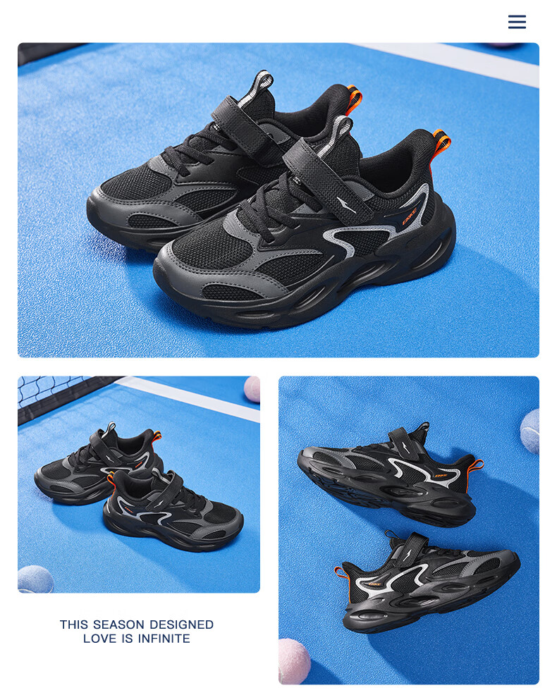 ERKE Kids Casual Shoes Boys and Girls Big Children Leather Mesh Running Shoes Black/Cove Blue/Microcrystalline White Size 33 33