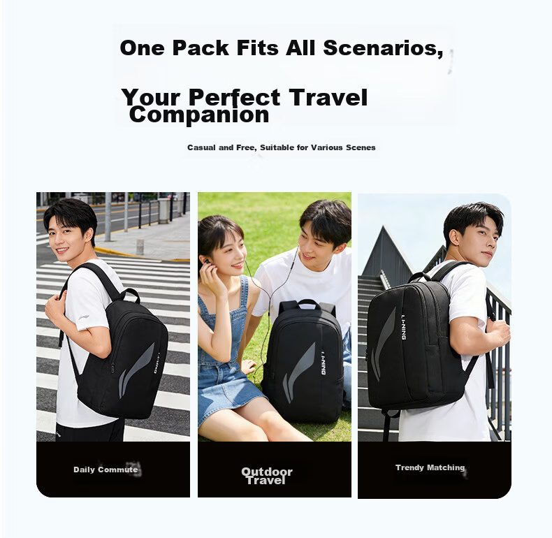 LI-NING Large Capacity Backpack for Middle School, High School, and College Students, Sports Outdoor Travel Laptop Bag for Men 4