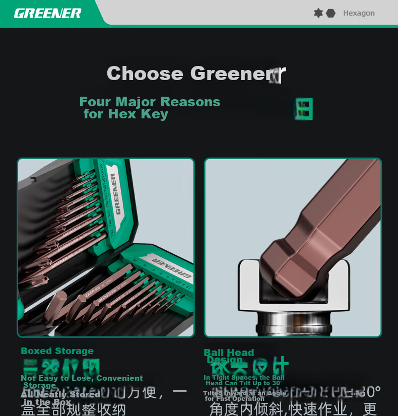 GREENER Hex Key Wrench Set High Hardness Strong Magnetic 6-Point Screwdriver Universal Hex Wrench Extended Star Hex Key 5