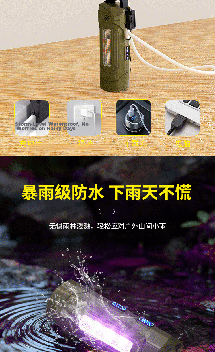 Cavalry Multifunctional Rechargeable Portable Outdoor Long-Range Three-Color Strobe Flashlight Strong Magnetic Keychain Buzzer Alarm 17