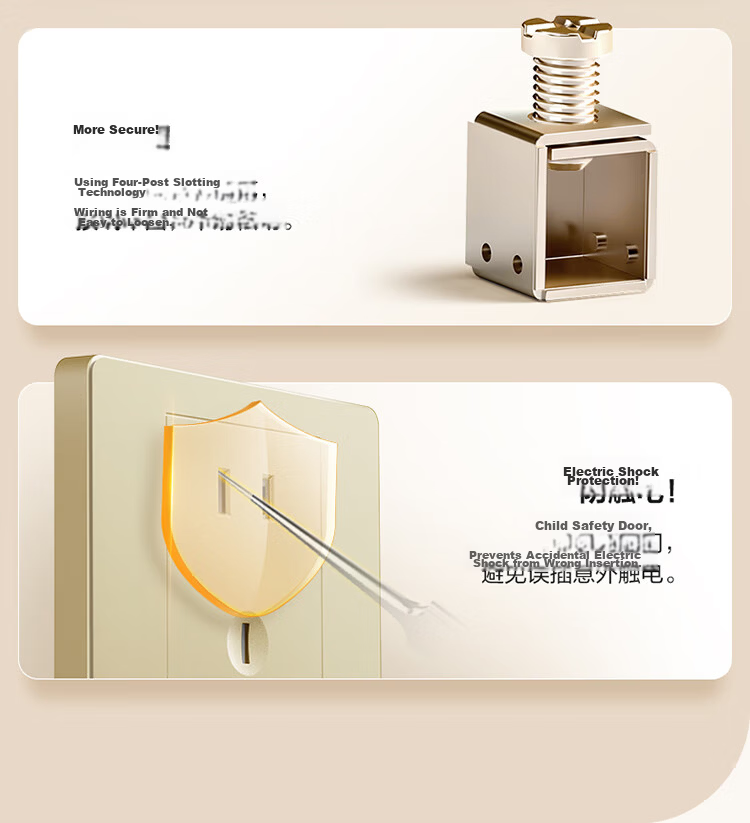 BULL Switch Socket, G07 Series, 10A Five-Hole Socket, 86-Type Socket Panel, G07Z223S, Champagne Gold 6