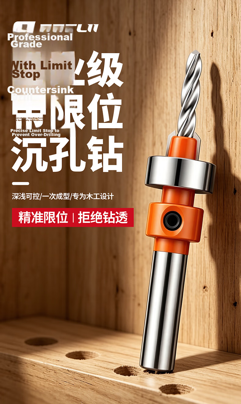GeeLii Countersink Drill Bit with Stop Woodworking Wood Board Hole Opener Screw Countersink Punch Tool 3.0mm 56502 1