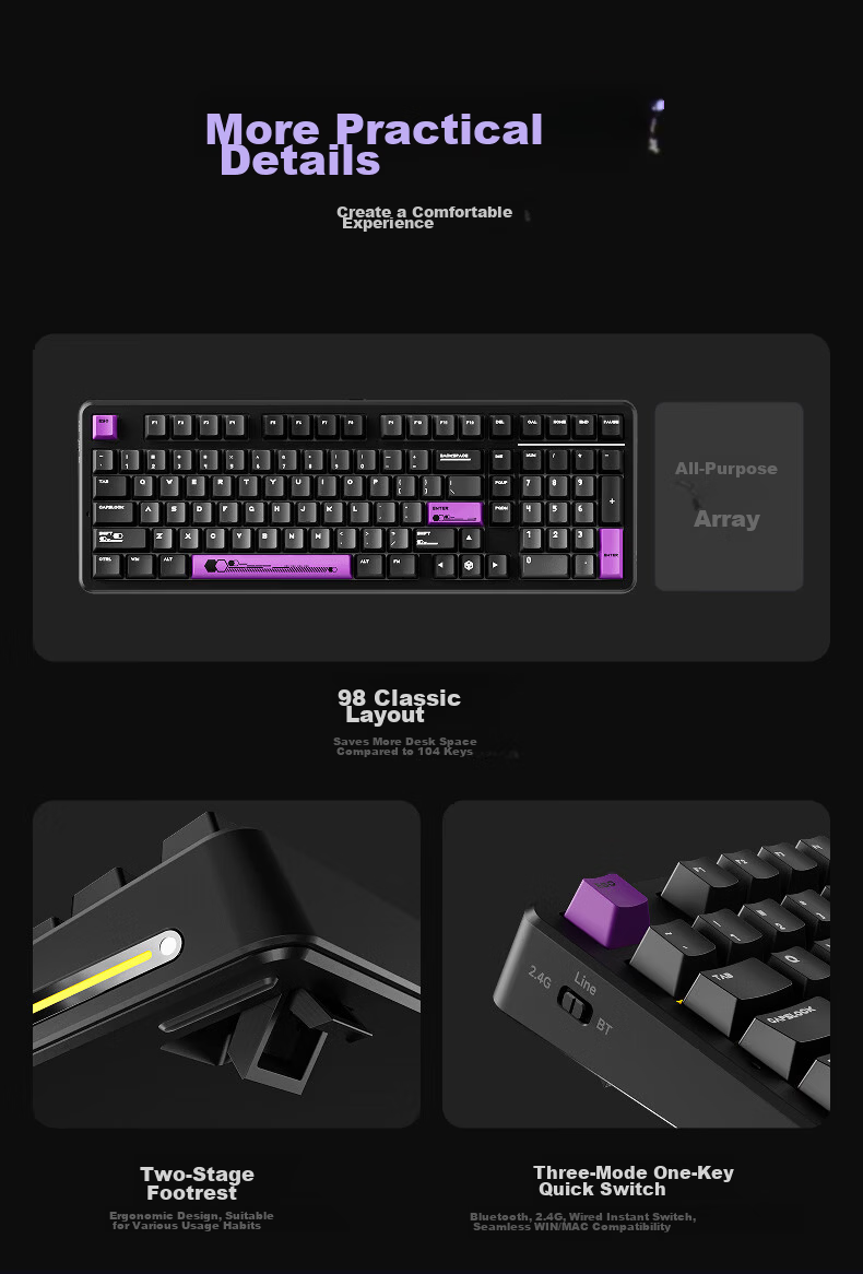 EWEADN X98 Custom Mechanical Keyboard, Dual 8K Wired/wireless/Bluetooth Triple-Mode, Gaming Gasket Structure, Full-Key Hot-Swappable, for Gaming, Office, Computer, Laptop, Universal Peripheral 15