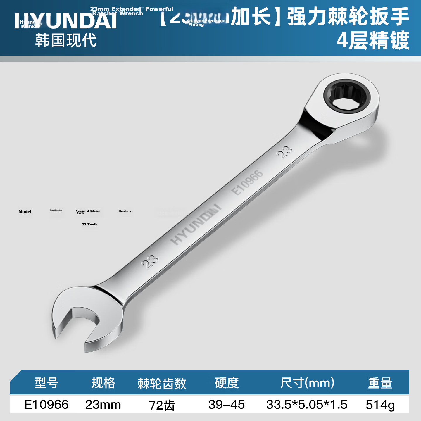 HYUNDAI Industrial Grade Ratchet Quick Wrench Dual-Use Double-Ended Extended Open-End Spanner Labor-Saving Fast Wrench Tool
