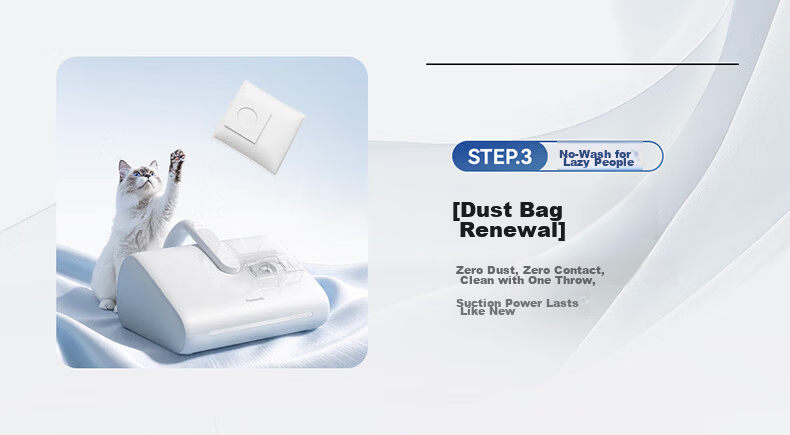 Panasonic New Release Disposable Dust Bag Wireless Handheld Mite Removal Vacuum Cleaner for Cat Hair on Bed UV Sterilization Heat Drying Dehumidification ProMax-M500W 4