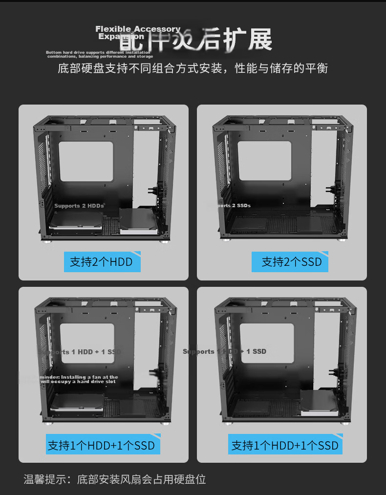 BUBALUS Fengzhi Tent Edition Portable M-ATX Case (Type-C/Top-mounted 240mm Water Cooling/Segmented Front Power Supply Bracket/L-shaped Integrated/Tempered Glass Side Panel/5 Fan Slots) 10