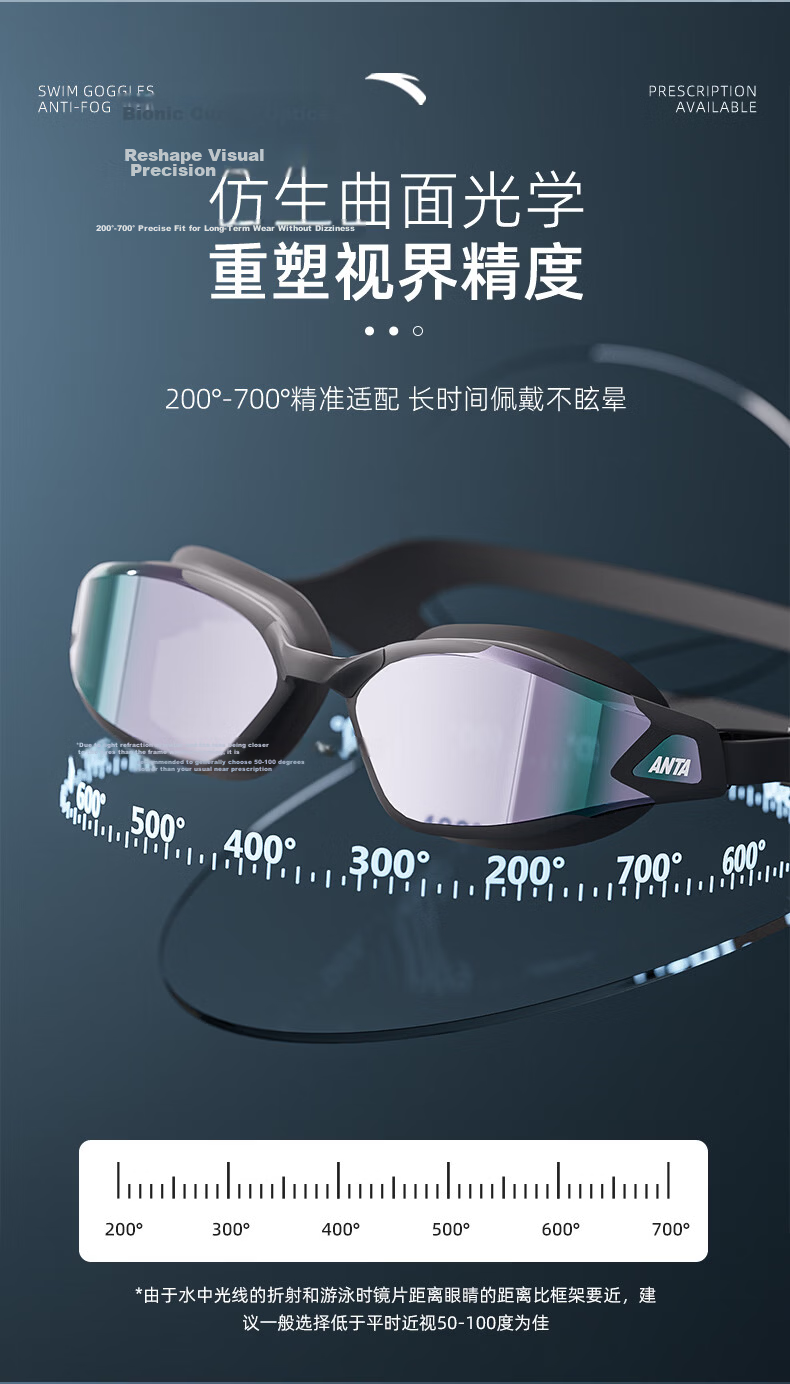 ANTA Swimming Goggles Unisex HD Anti-Fog Coated Large Frame Adult Prescription Professional Durable White -500 Degree 5