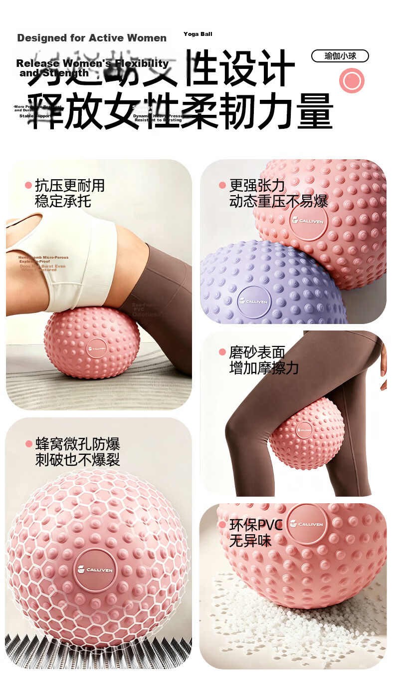 CALLIVEN Yoga Ball Small Spiked Massage Ball Pelvic Floor Muscle Trainer Postpartum Exercise Abdominal Muscle Ball Purple + Air Pump 3