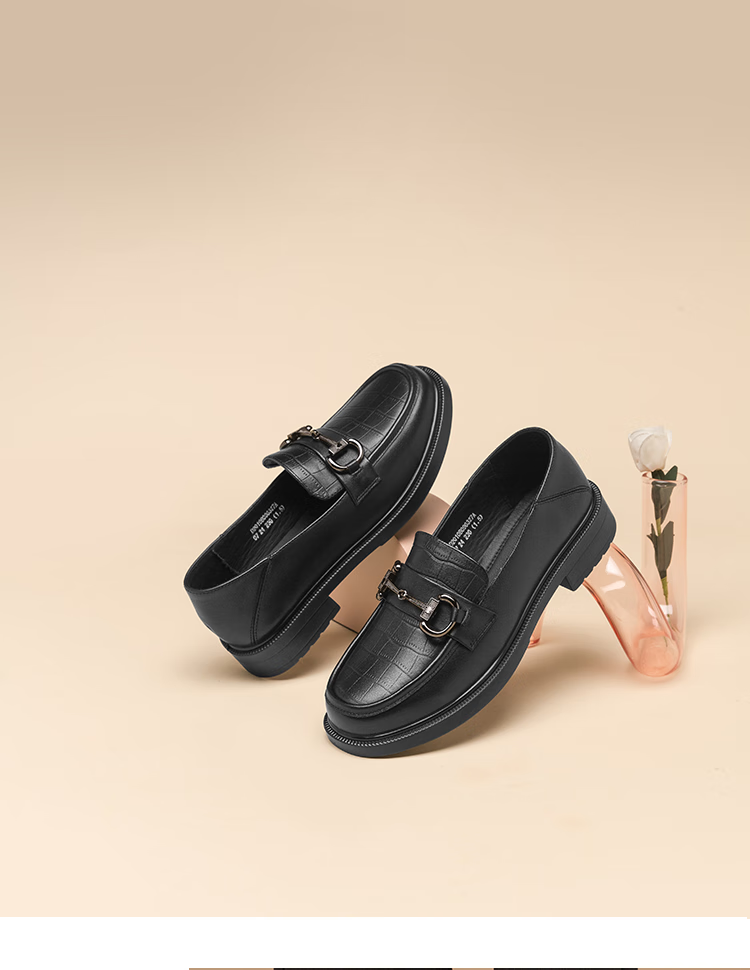 SPIDER KING Women's Single Shoes, Cowhide Leather, British Style Versatile Loafers, Fashionable Thick-Soled Comfortable Slip-On Shoes for Women, 090327A, Black, Size 38 8
