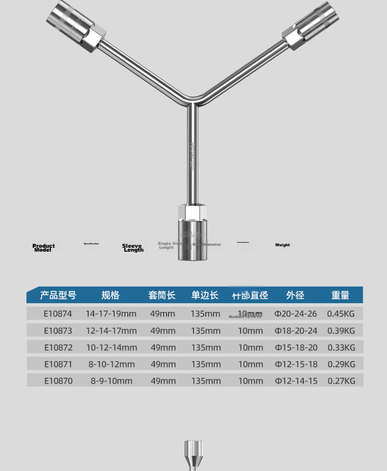 HYUNDAI Y-Shaped Triangle Socket Wrench Set for Tire Removal Automotive Motorcycle Repair Tool 15