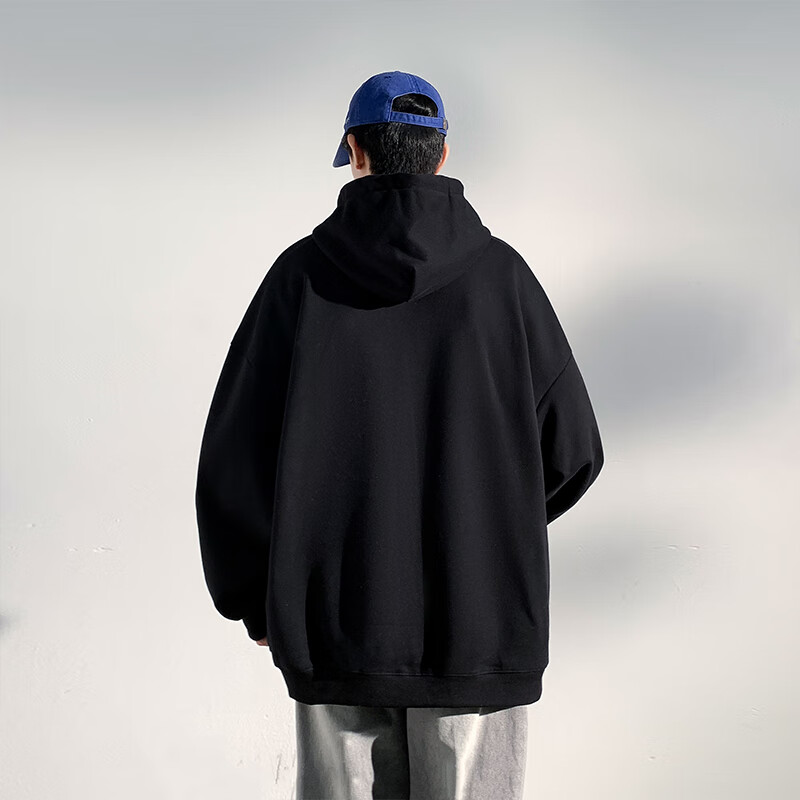 SWAMP AREA American-Style Hooded Men's Sweatshirt, Spring And Summer Loose-Fitting Heavy Casual College-Style Pullover Top, SAR02 Black L