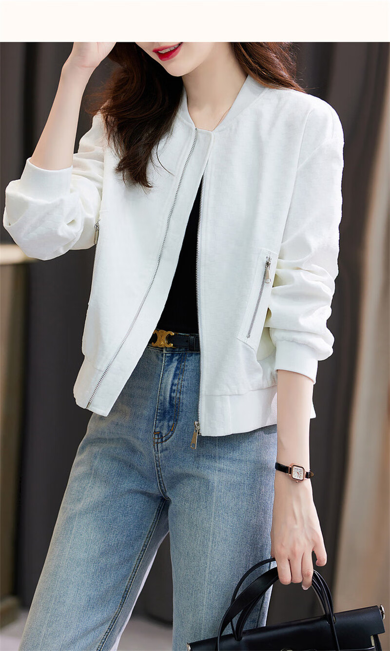 Dme [Outdoor New Fashion] Spring And Autumn Commuter Baseball Collar Lightweight Bubble Texture Stylish Versatile Jacket for Women, Short Style 30