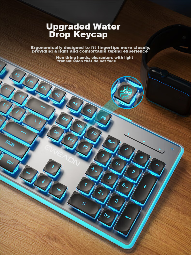 EWEADN X7S Wireless Keyboard And Mouse Combo, Single-Mode 2.4G True Mechanical Feel, Low Noise, Office 104-Key Gaming Keyboard, Computer Laptop Peripheral, Rechargeable, Pink with White Backlight 8