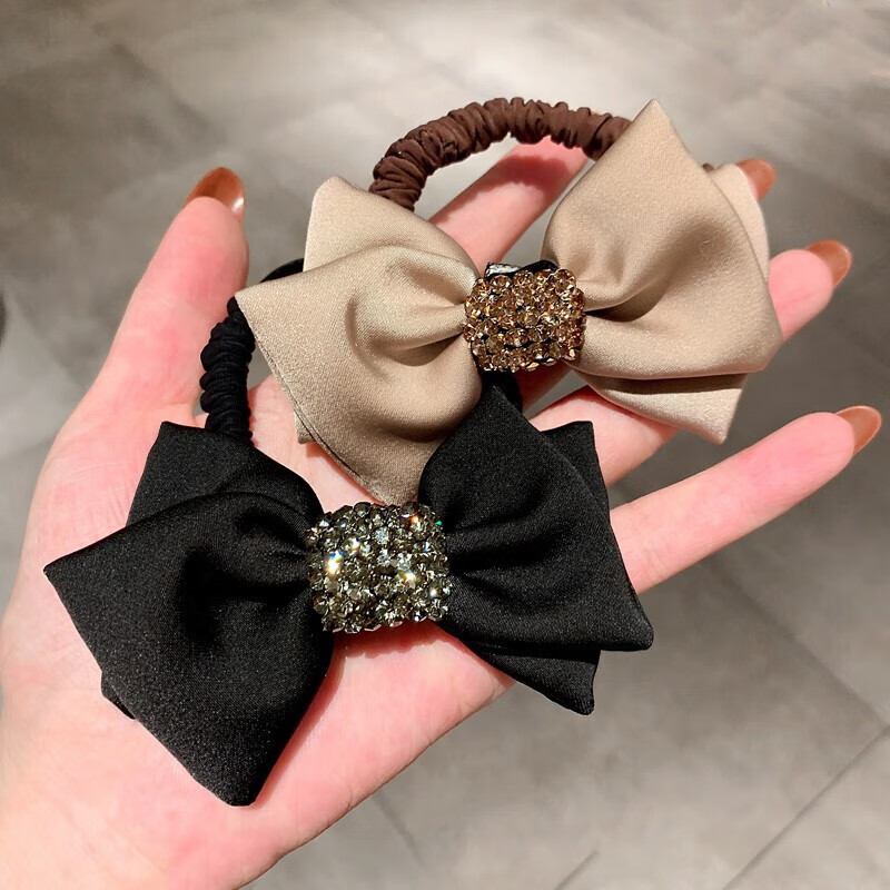 Xiangwan Hair Ties, 2 Pieces French Bow Hair Bands, Elegant Large Hair Ties, Ponytail Hair Bands with Rhinestone Hair Accessories