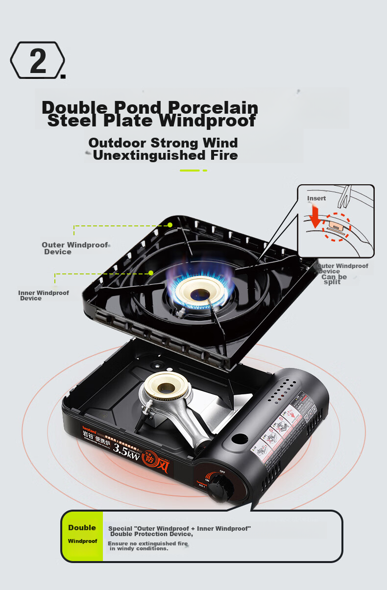 Iwatani Outdoor Double Windproof Camping Stove, Portable Stove for Camping And Hot Pot Cooking, 3.5kW Powerful Flame, Limited Edition ZKZ-1 4