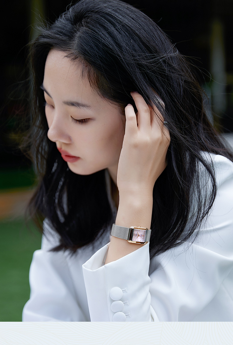 CITIZEN Watch for Women, Japanese And Korean Style L Series Eco-Drive Square Dial Steel Band, Gift for Girlfriend EW5590-62A 14