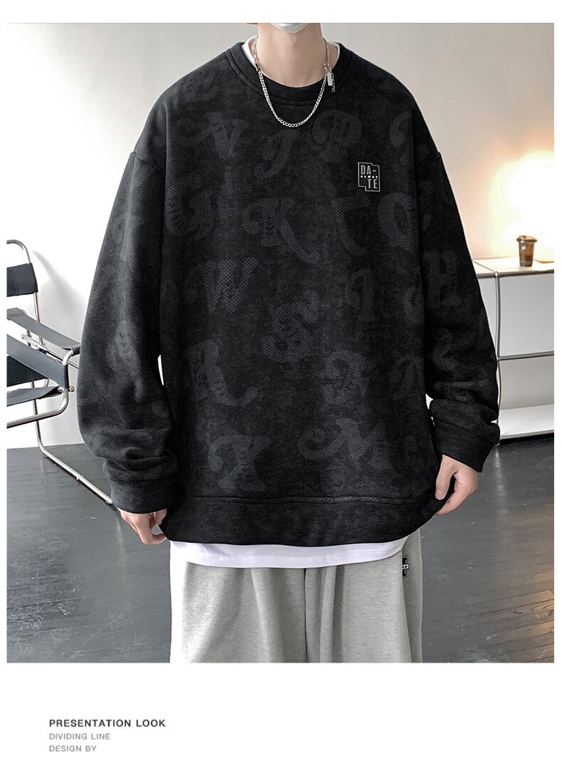 Homlean American Retro Crew Neck Sweatshirt for Men, Autumn Long-Sleeve Pullover Top, Versatile Casual Simple HM03 Fluorescent Green 3XL 22