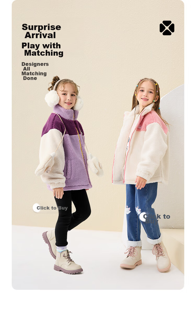 Disney Kids Girls Faux Lamb Wool Stand Collar Colorblock Warm Jacket Winter 2023 DB341IE06 Pink White Size 120 3