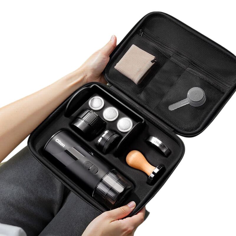 CLITON Portable Handheld Espresso Coffee Maker with Tamper, Powder Distributor, Stand, and Outdoor Camping Storage Set