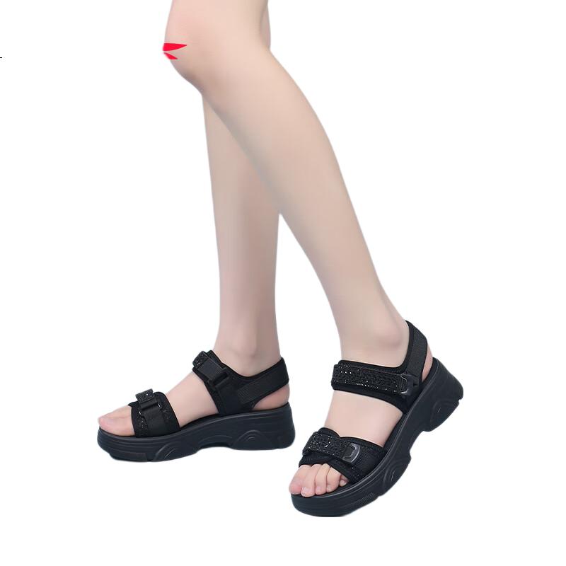 Red Dragonfly Women's Sandals Summer Breathable Thick Soft Sole Casual Outdoor Sports Beach Shoes WTK240721 Black 37