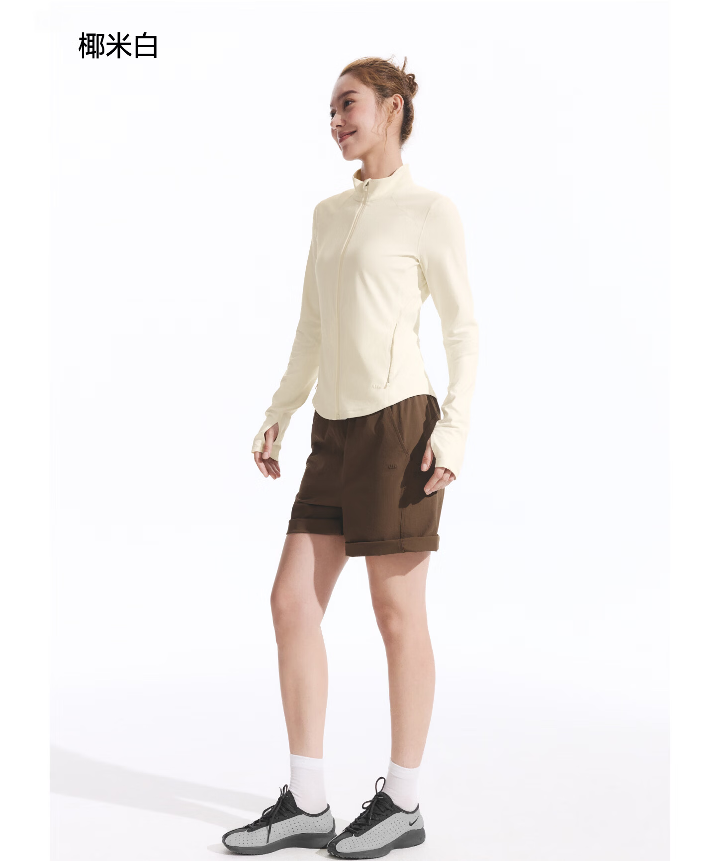 Beneunder Women's Spring And Summer Jacket, Sun Protection Clothing, Slim Fit Stand Collar, High Elasticity Sports Outdoor DS837, Light Coffee Gray, Size S 31
