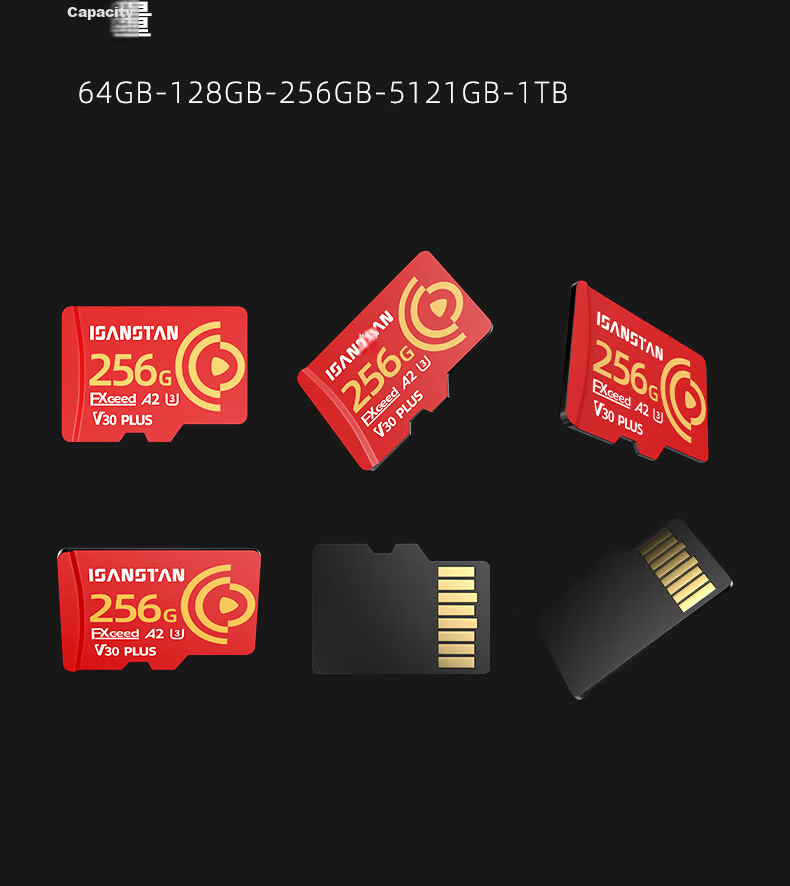 ISANSTAN 64GB Storage Card for DJI Pocket 3/4 High-Speed Memory Card for Action 6/5 Pro Sports Camera 4K Recording TF Card U3 V30 Grade 15