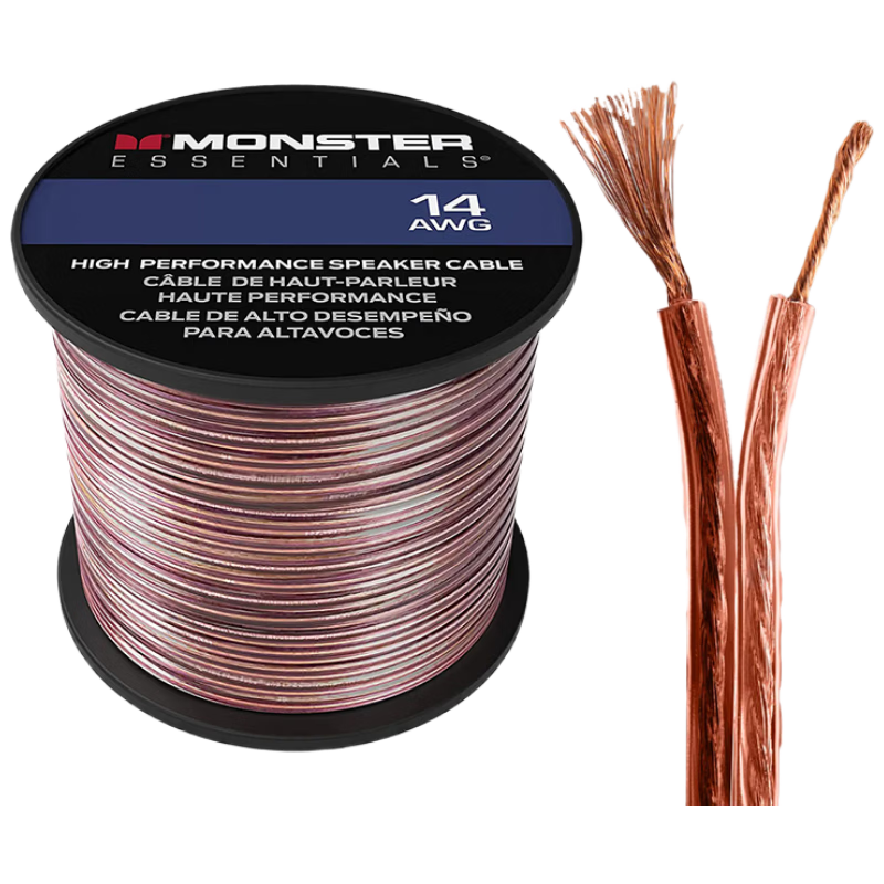 Monster Essentials 14AWG 2-Square 15m High-Purity Oxygen-Free Copper Audio Speaker Cable for HD Home Theater Player