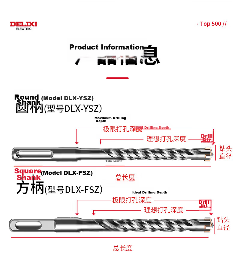 DELIXI ELECTRIC Cross Impact Electric Hammer Drill Bit Concrete Wall Penetration Tungsten Steel Alloy Wall Drilling DLX-FSZ8 18×500 18