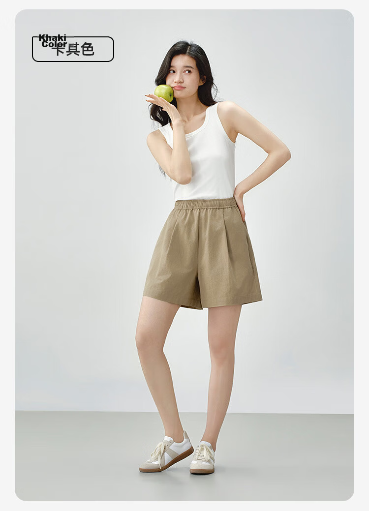 JD Jingzao Women's Casual Cotton-Feel Elastic Waist Shorts 2026 Spring New Breathable Sports Five-Point Pants Black XS 20