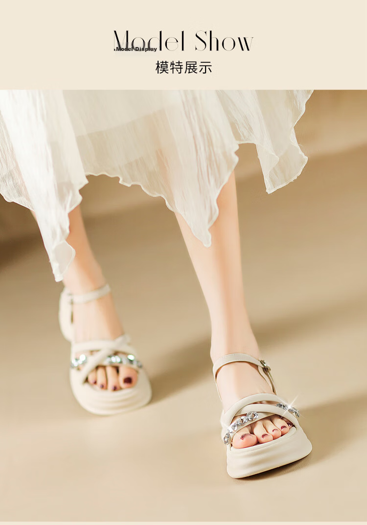 ZHR Zese Women's Fairy Style One-Strap Soft Thick Sole Sandals French Style Dress Sandals CE16 Beige Size 37 9