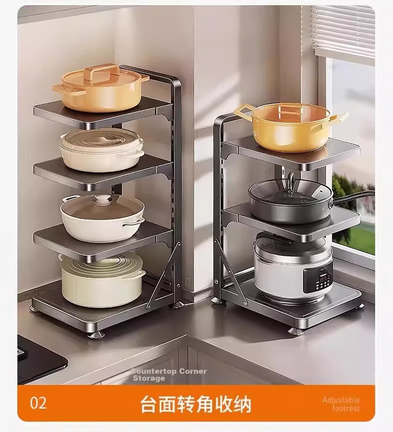 YOUQIN Kitchen Cookware Storage Rack Multi-layer Shelf Cabinet Under Sink Countertop Multifunctional Pot Rack 17